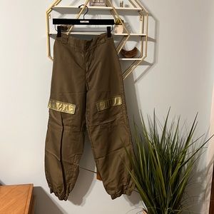 Green Metallic Parachute Pants